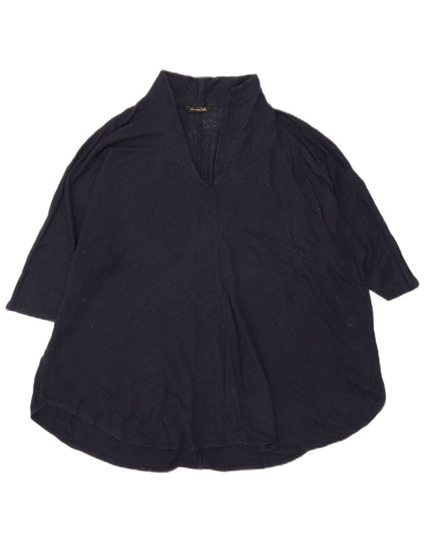 Massimo Dutti Dame Bluse Top UK 18 XL Navy Blue Linen