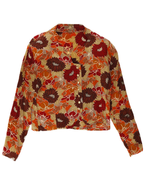 Vintage Womens Crop Shirt Bluse UK 14 Medium Orange Floral