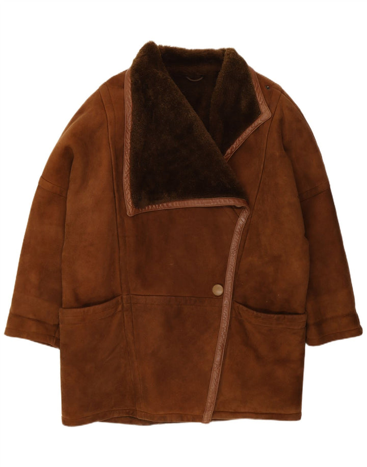 Vintage Dame Oversized Shearling Coat IT 42 Medium Brown Shearling