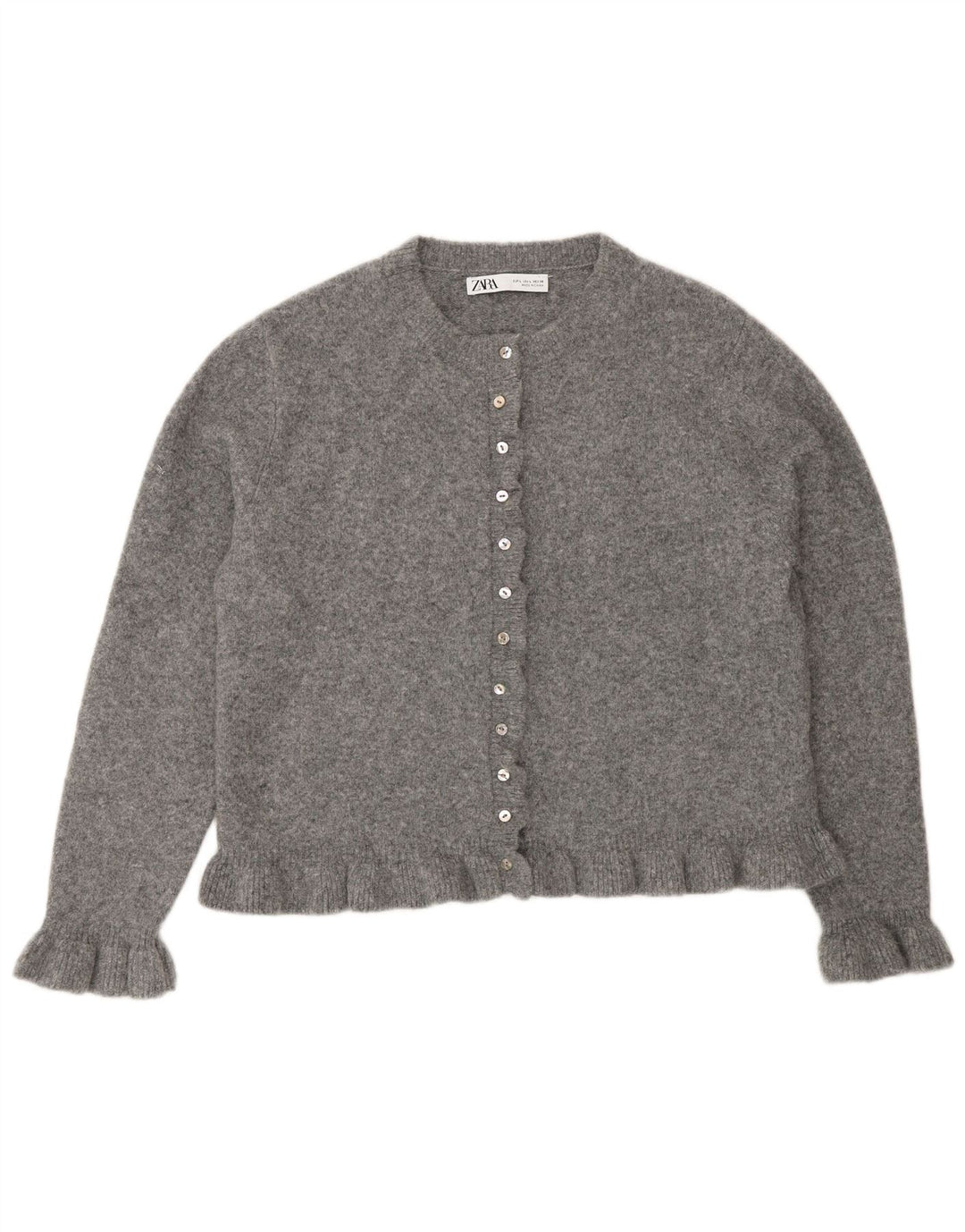 Zara Dame Cardigan Sweater UK 16 Large Grå Polyester
