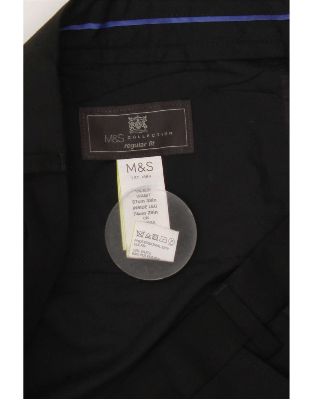 Marks & Spencer Herre Straight Regular Fit Suit Bukser W38 L29 Sort Uld