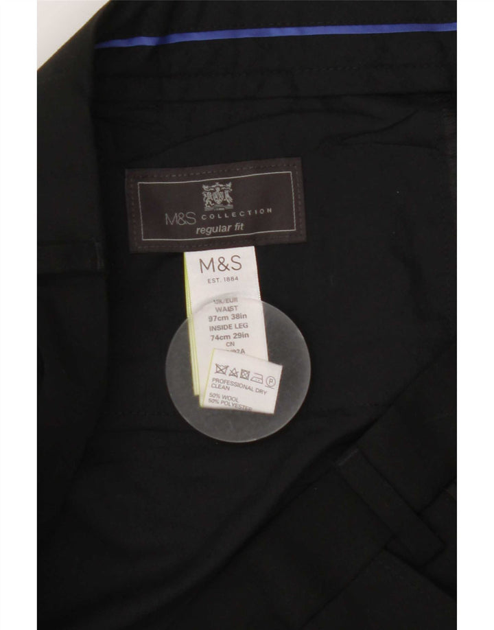 Marks & Spencer Herre Straight Regular Fit Suit Bukser W38 L29 Sort Uld