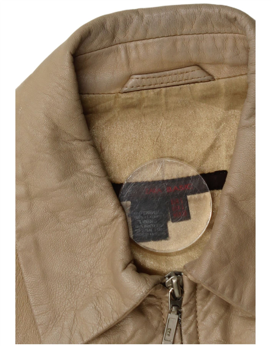 Zara Womens Crop Læderjakke UK 14 Large Beige Læder