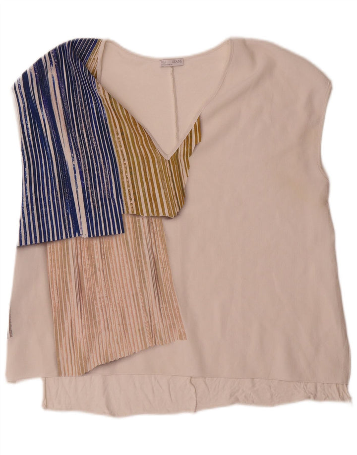 Zara Dame ærmeløs bluse Top UK 14 Medium White Colourblock