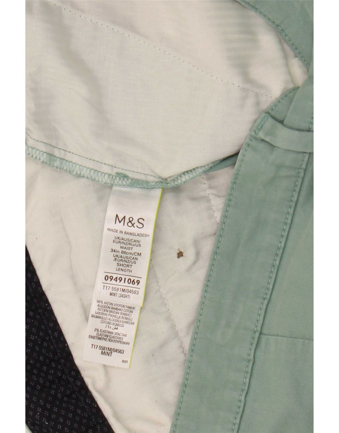 Marks & Spencer Chino Shorts til mænd W34 Stor grøn bomuld