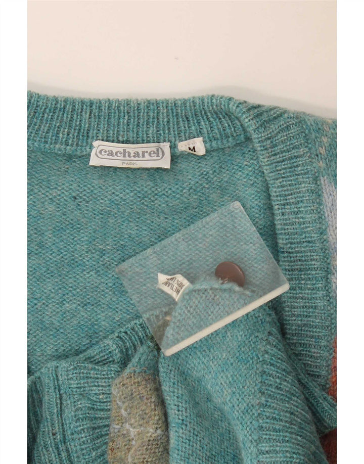 Cacharel Herre Cardigan Sweater Medium Turkis Argyle/Diamond Wool