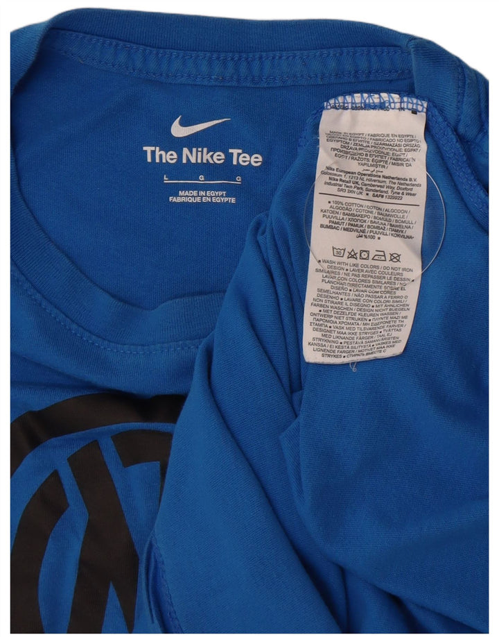 NIKE Herre Inter Milan Grafisk T-Shirt Top Stor Blå Bomuld