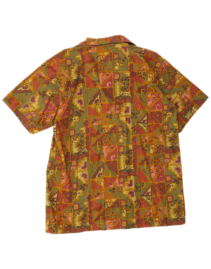 Vintage kortærmet herreskjorte Medium flerfarvet geometrisk bomuld