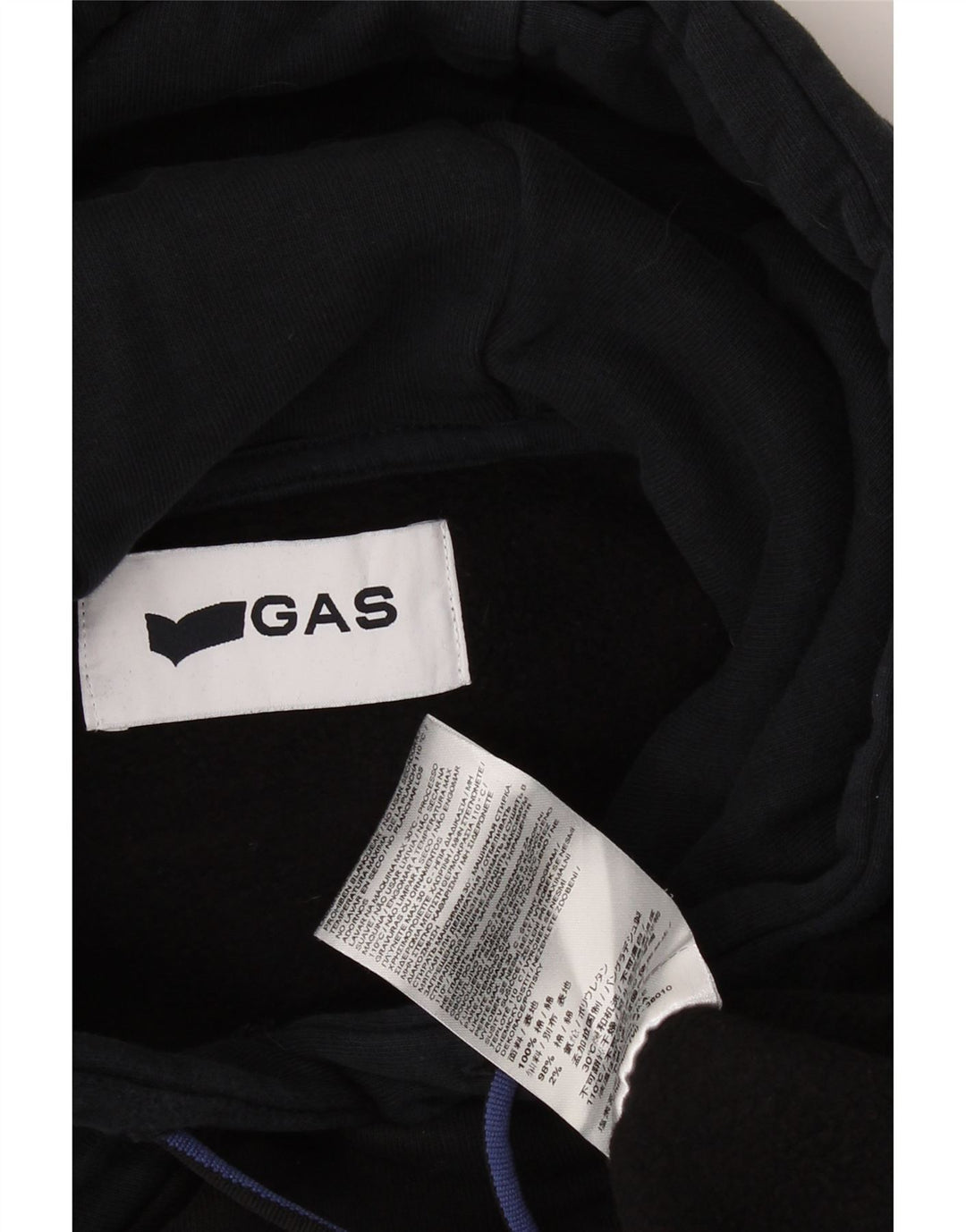 GAS Mens Graphic Hoodie Jumper Large Black Cotton Vintage Gas and Second-Hand Gas from Messina Hembry 