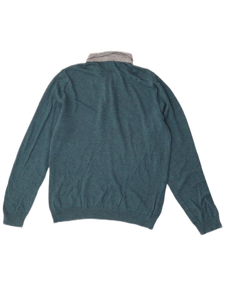 Marks & Spencer Herre Polo Neck Jumper Sweater Medium Green Colourblock