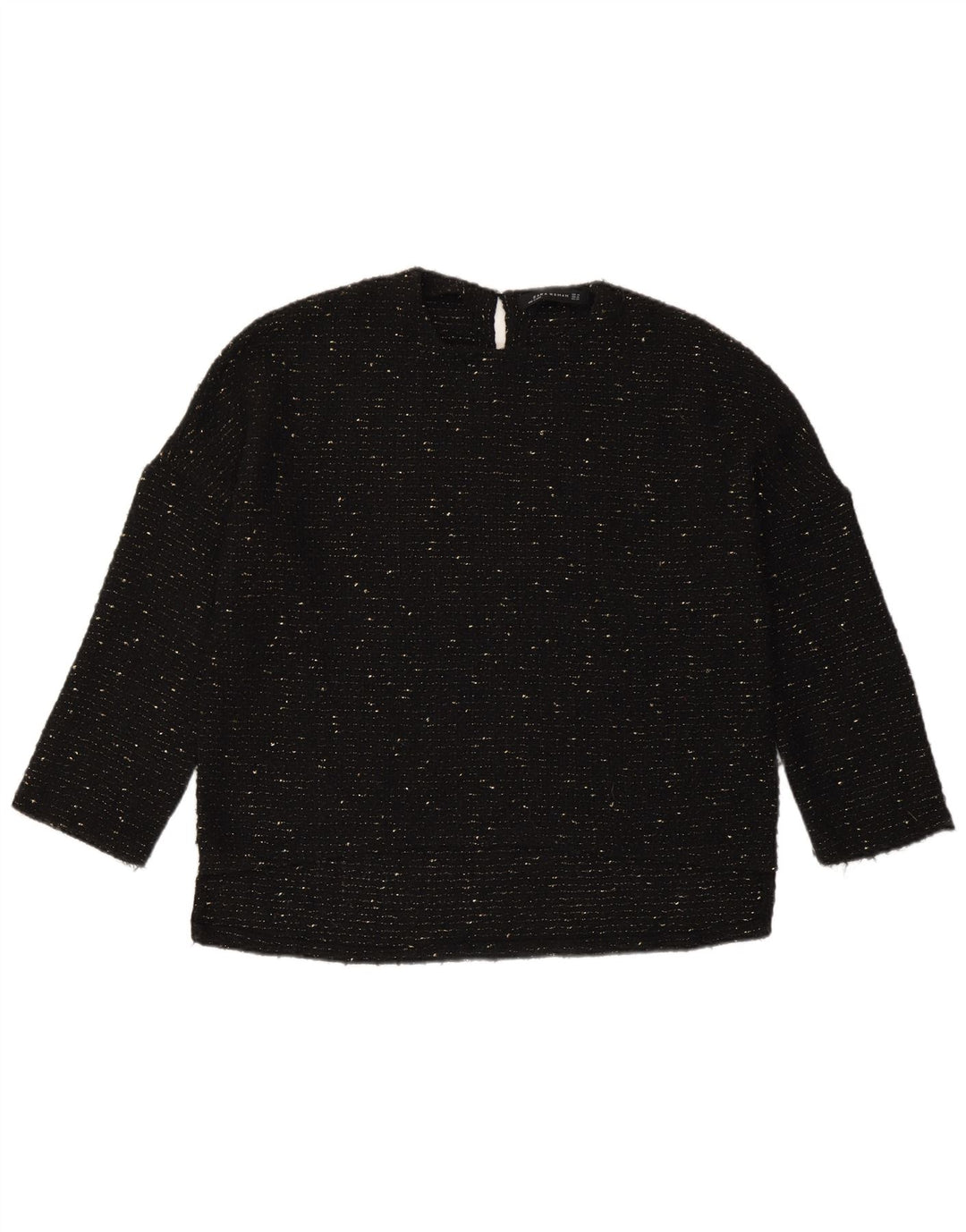 Zara Dame Oversized Top 3/4 ærme UK 6 XS Sort Flecked Polyester