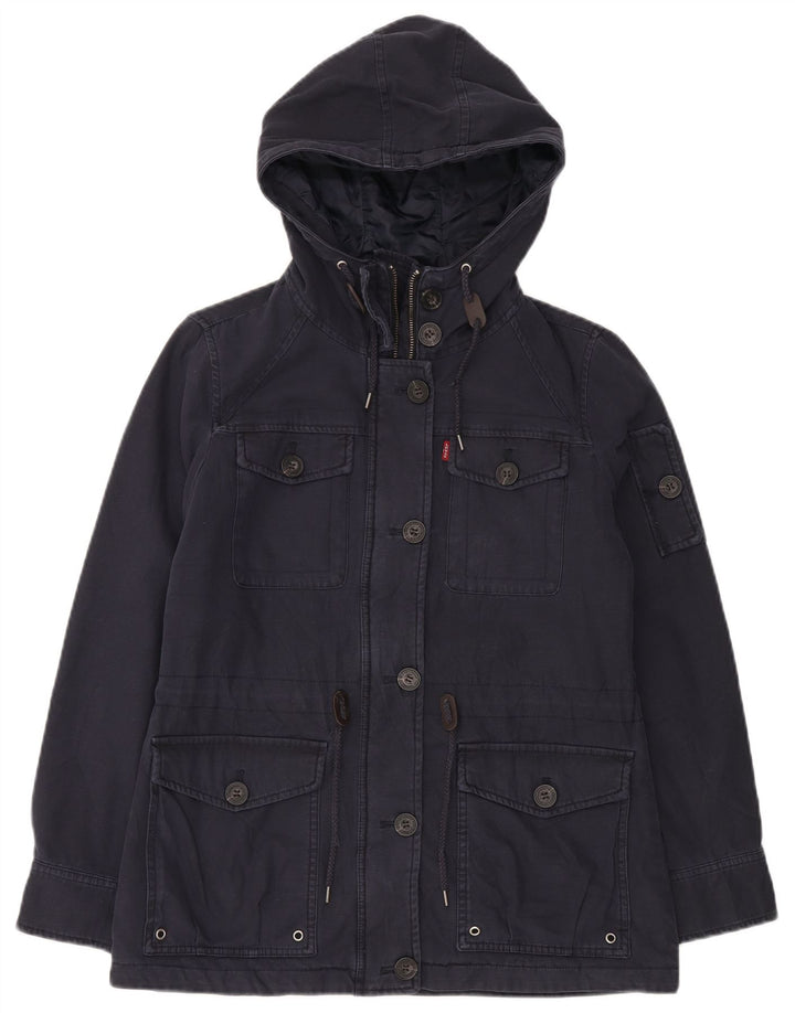 Levi's Dame Hooded Utility Jacket UK 14 Medium Navy Blue Bomuld
