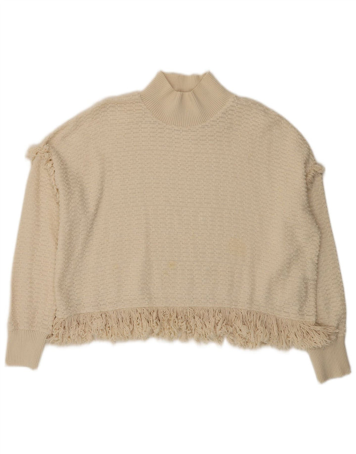 Zara Dame Crop Turtle Neck Jumper Sweater UK 14 Medium Off White