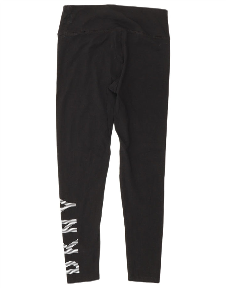 Dkny Dame Grafiske Leggings UK 12 Medium Sort Bomuld
