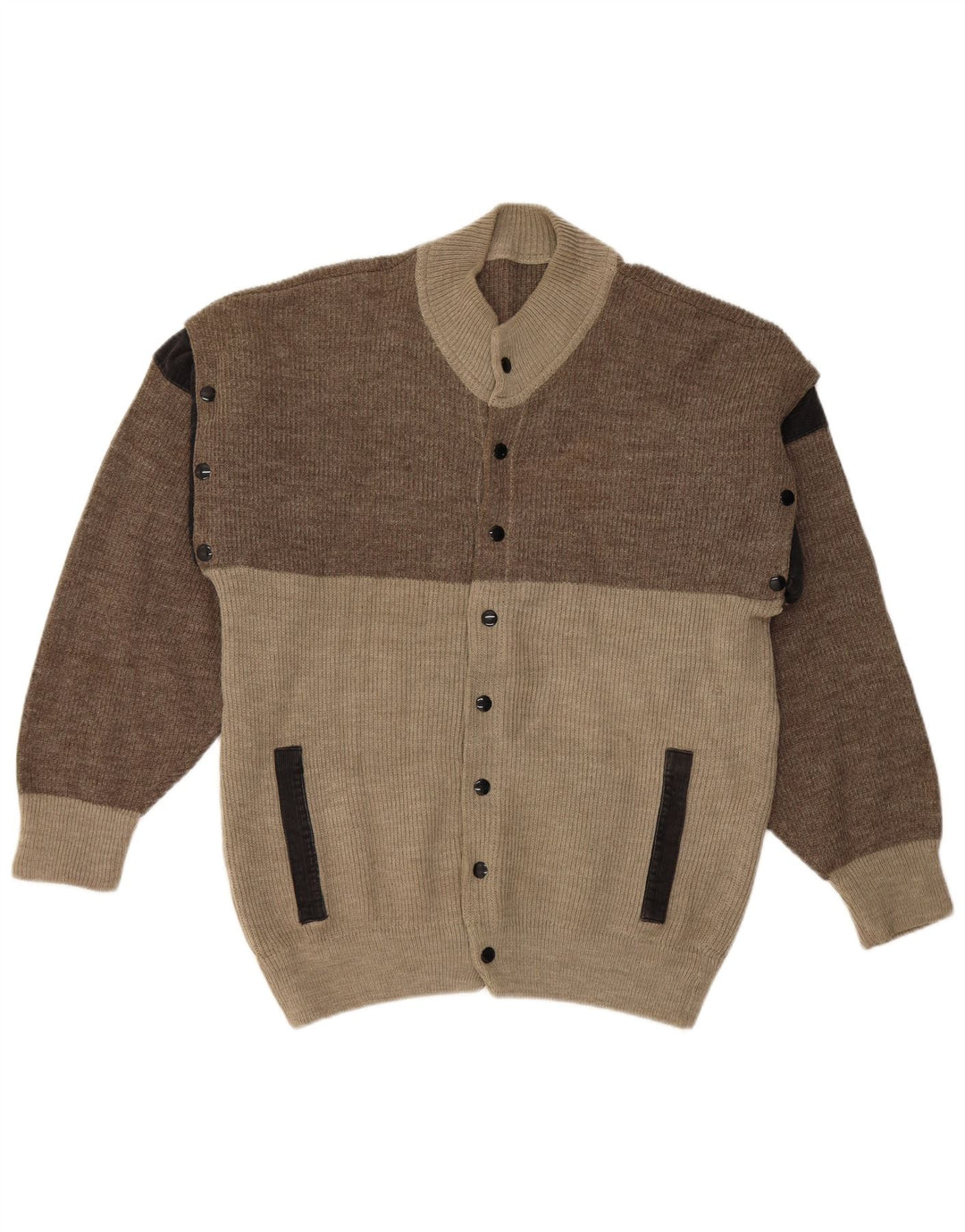 Vintage cardigan sweater til mænd, stor grå farveblok