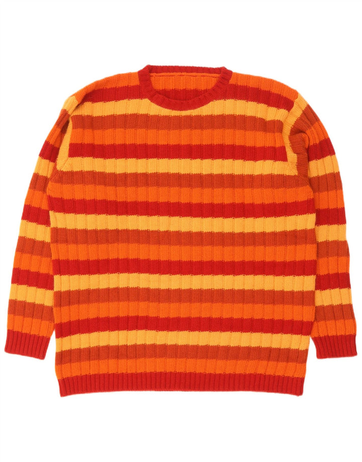 Vintage Herre Crew Neck Jumper Sweater størrelse 52 Stor flerfarvet stribet