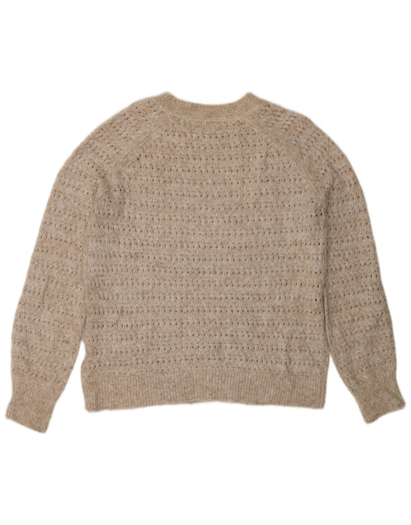 Fat Face Dame Oversized Boat Neck Jumper Sweater UK 8 Small Beige Nylon