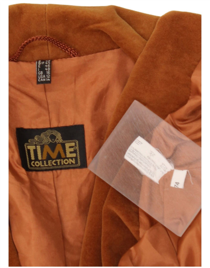 VINTAGE dobbeltradet blazerjakke til kvinder UK 16 Stor brun bomuld