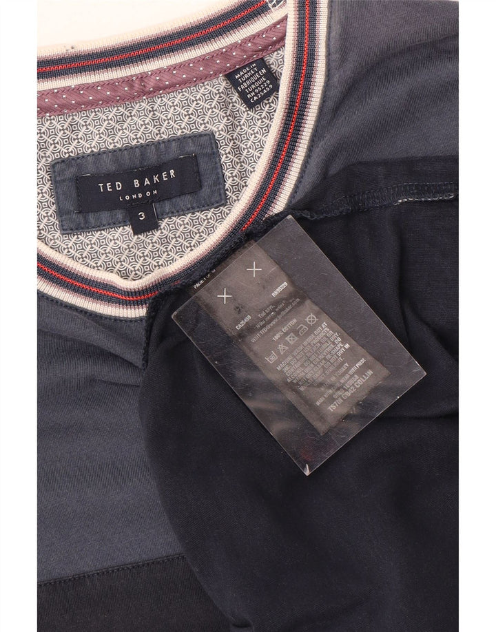 Ted Baker Herre T-shirt Top Størrelse 3 Medium Navy Blue Colourblock Bomuld