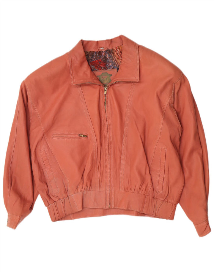 Vintage Dame Oversized Læderjakke EU 40 Medium Pink Læder