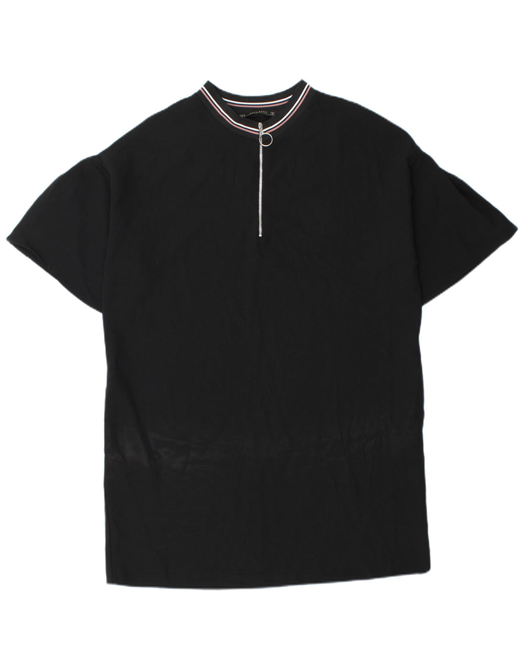 Zara Dame Zip Neck Shift Dress UK 14 Medium Black Polyester