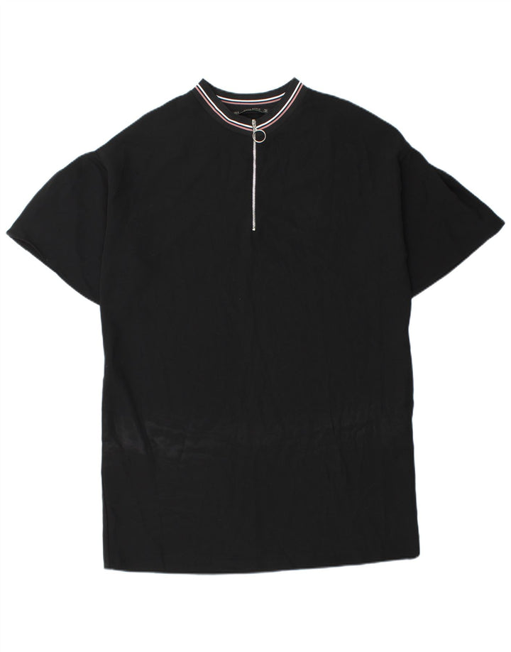 Zara Dame Zip Neck Shift Dress UK 14 Medium Black Polyester