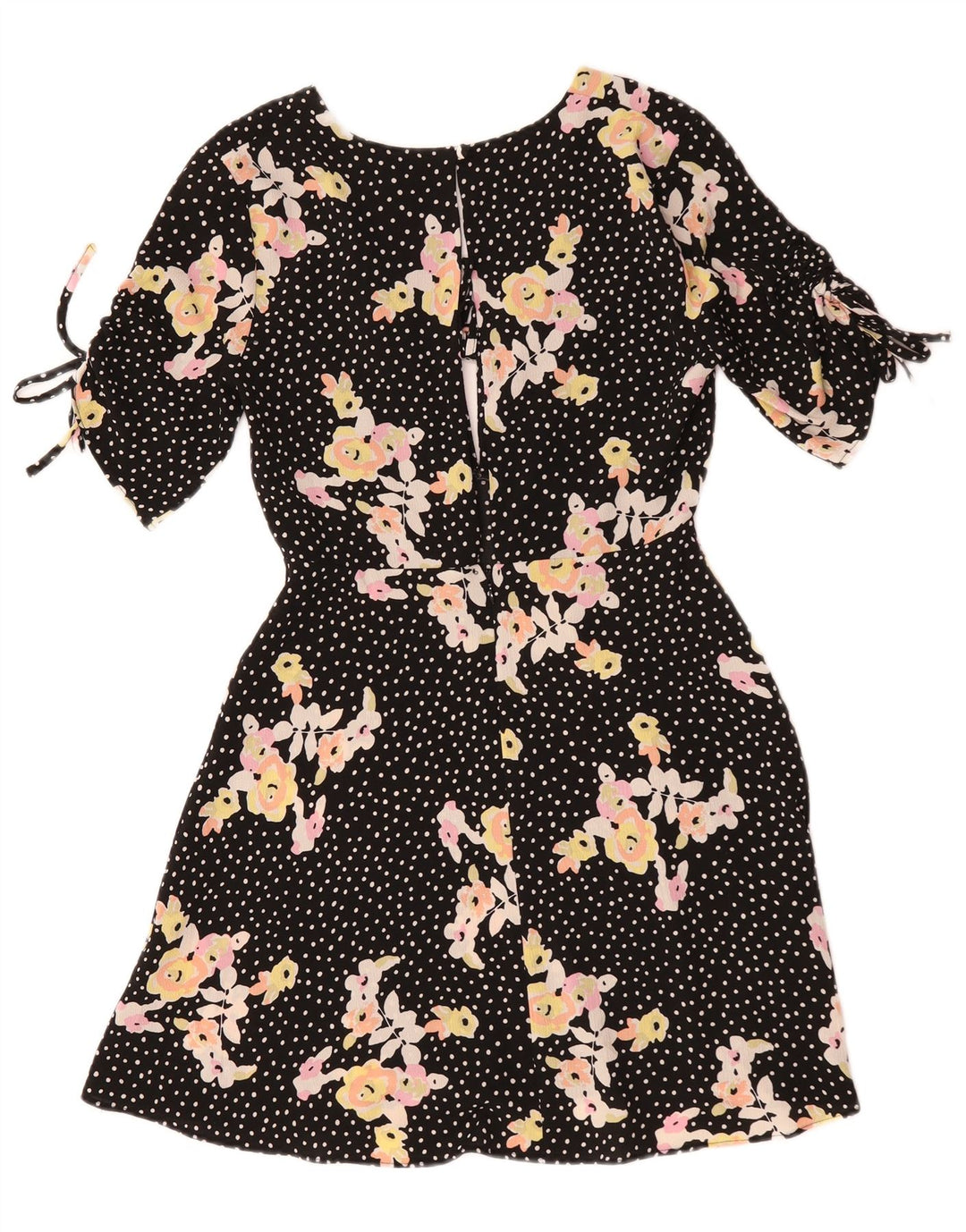 Topshop Womens A-Line Dress UK 10 Small Black Floral Polyester