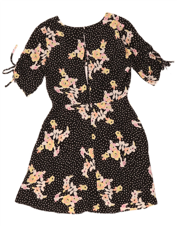 Topshop Womens A-Line Dress UK 10 Small Black Floral Polyester