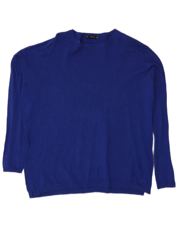 Zara Dame Oversized Boat Neck Jumper Sweater UK 14 Medium Blue Bomuld