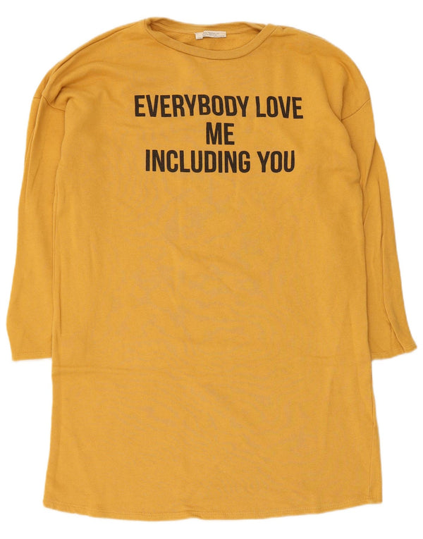 Zara Dame Oversized Grafisk Sweatshirt Jumper Dress UK 10 Small Yellow