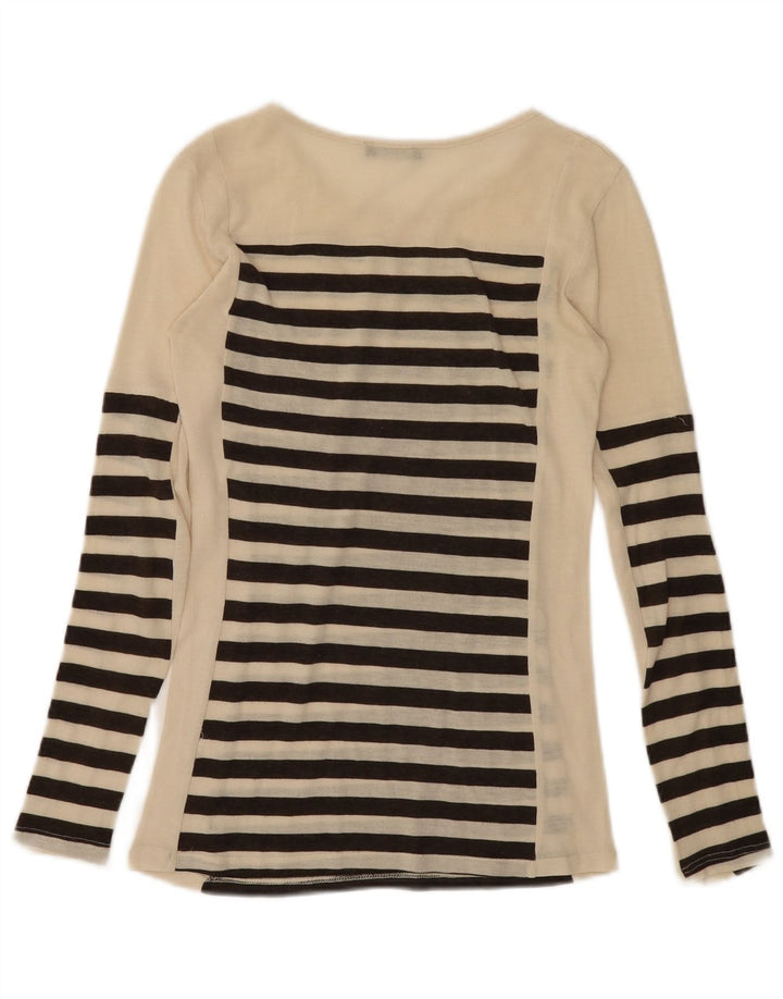 Zara Dame Top Langærmet UK 8 Lille Beige Stribet