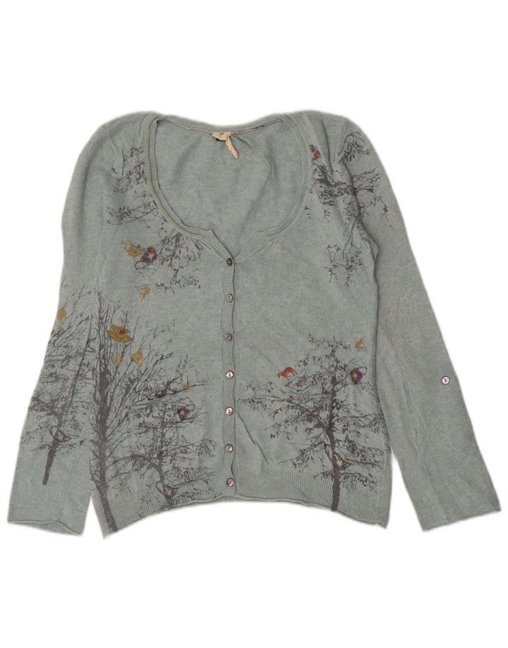 White Stuff Dame Cardigan Sweater UK 12 Medium Blue Floral Viscose