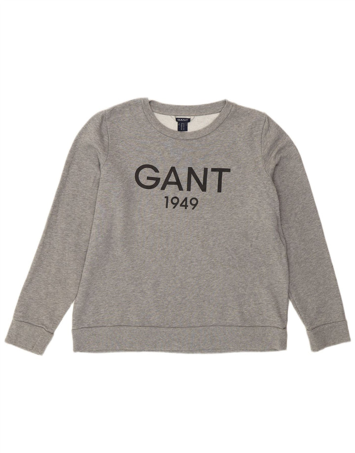 Gant Grafisk Sweatshirt Jumper UK 14 Medium Grey Flecked Bomuld