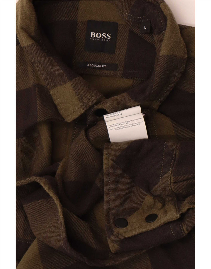 Hugo Boss Herre Regular Fit Flanellskjorte Stor Khaki Gingham Bomuld