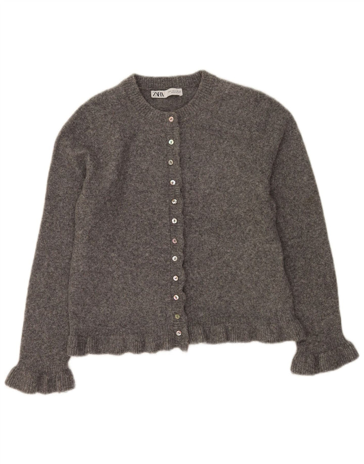 Zara Dame Cardigan Sweater UK 10 Small Grå Polyester
