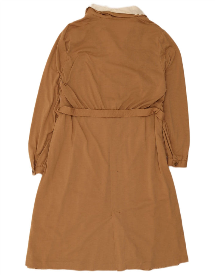 Vintage langærmet basiskjole til kvinder IT 52 2XL Brun Colourblock