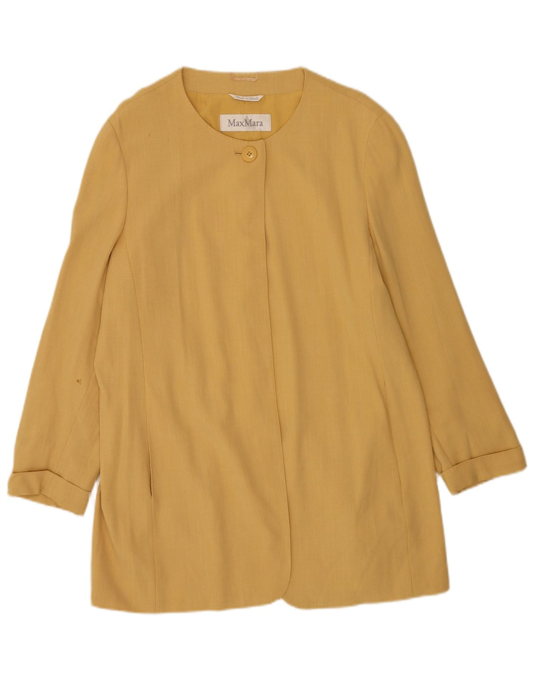 Max Mara Dame Longline 1 Knap Blazer Jakke UK 16 Stor Gul