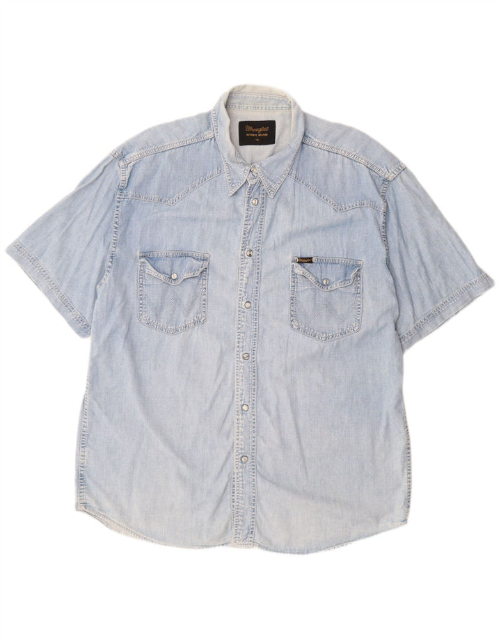 WRANGLER Kortærmet denimskjorte til mænd 2XL Blå