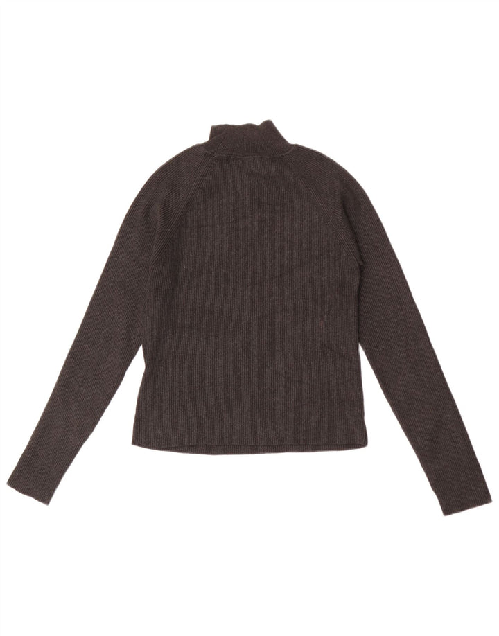 Zara Womens Crop Button Neck Jumper Sweater UK 14 Large Grey