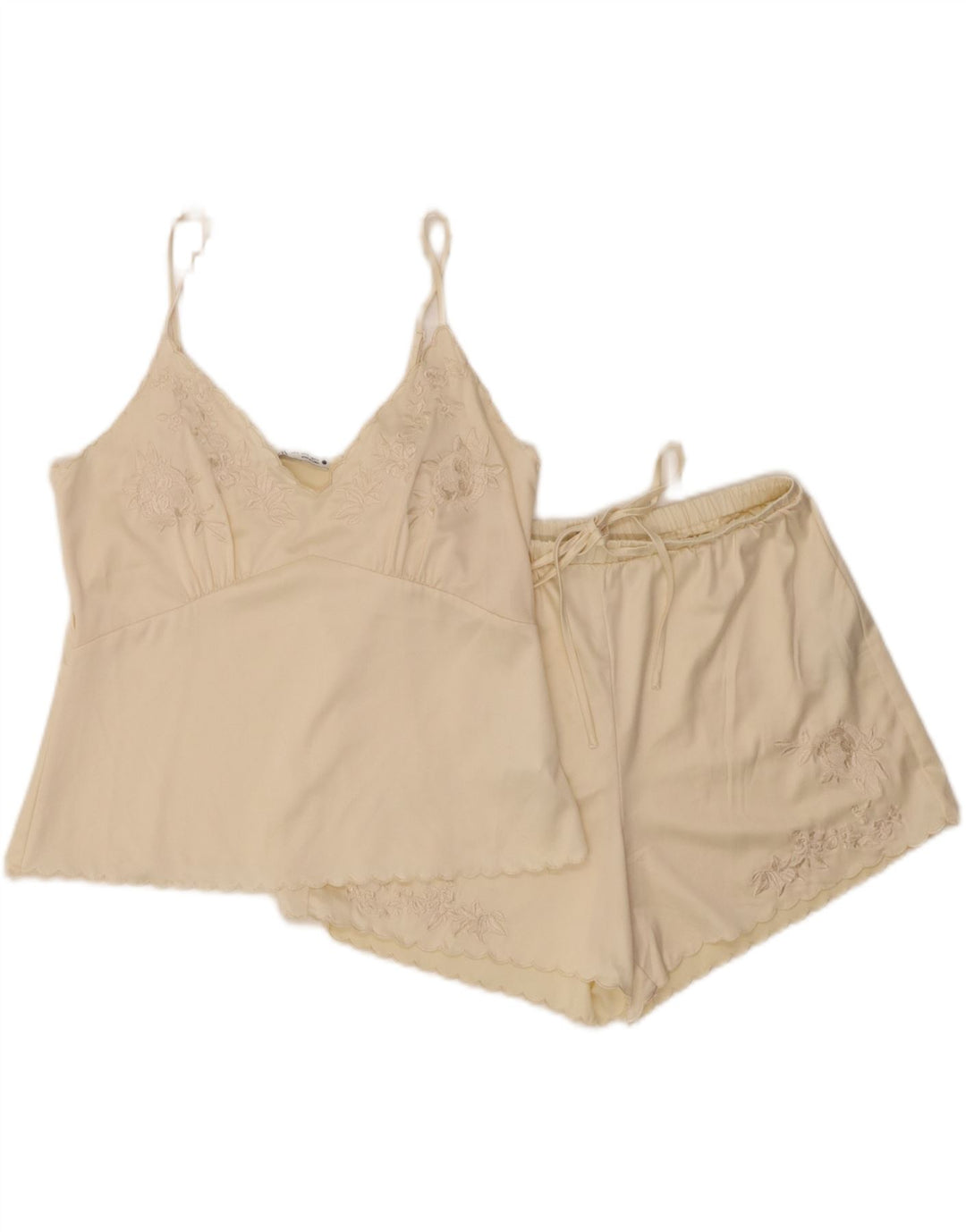 ZARA Womens Sleepwear 2 Piece Set UK 12 Medium Off White Floral Polyester Vintage Zara and Second-Hand Zara from Messina Hembry 