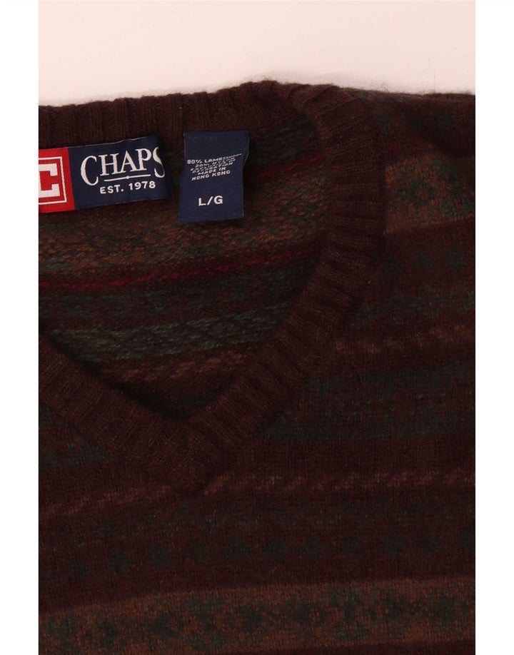 Chaps Herre V-hals sweater Stor flerfarvet Fair Isle lammeuld