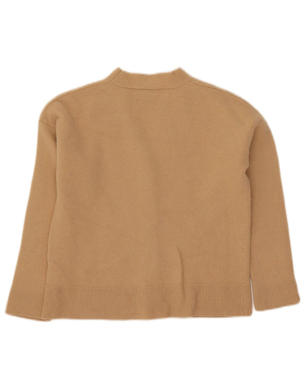 Massimo Dutti Dame Crop Cardigan Sweater UK 12 Medium Beige Uld