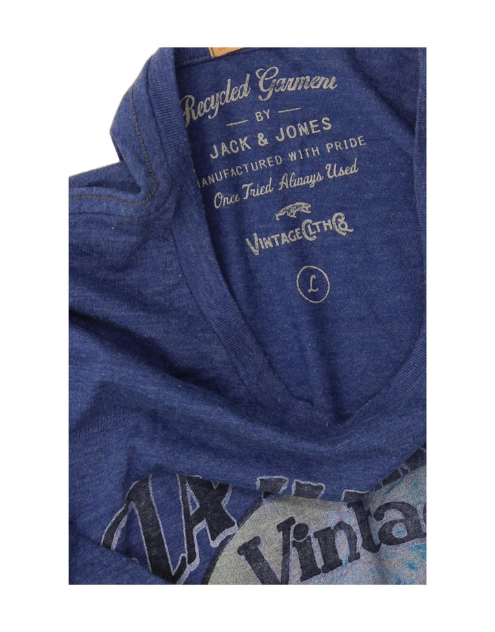 JACK & JONES Mens Graphic T-Shirt Top Large Blue Cotton Vintage Jack & Jones and Second-Hand Jack & Jones from Messina Hembry 