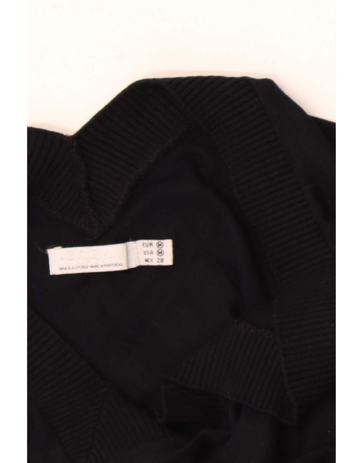 Zara Dame Kortærmet V-hals Jumper Sweater UK 14 Medium Sort