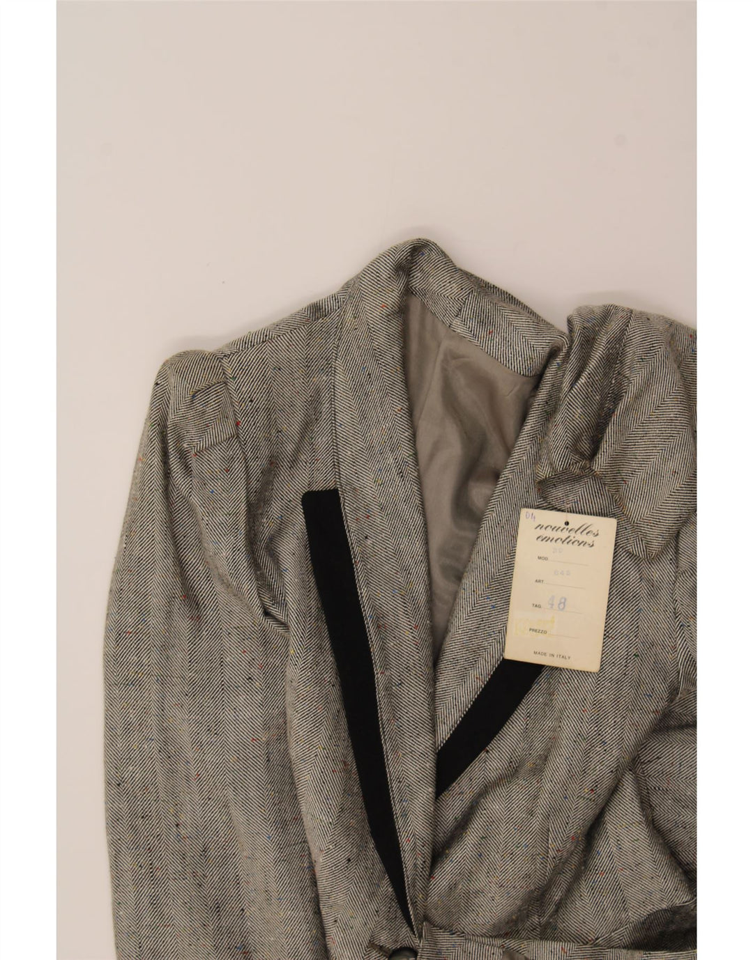VINTAGE Womens 1 Button Blazer Jacket IT 48 XL Grey Pinstripe Vintage Vintage and Second-Hand Vintage from Messina Hembry 