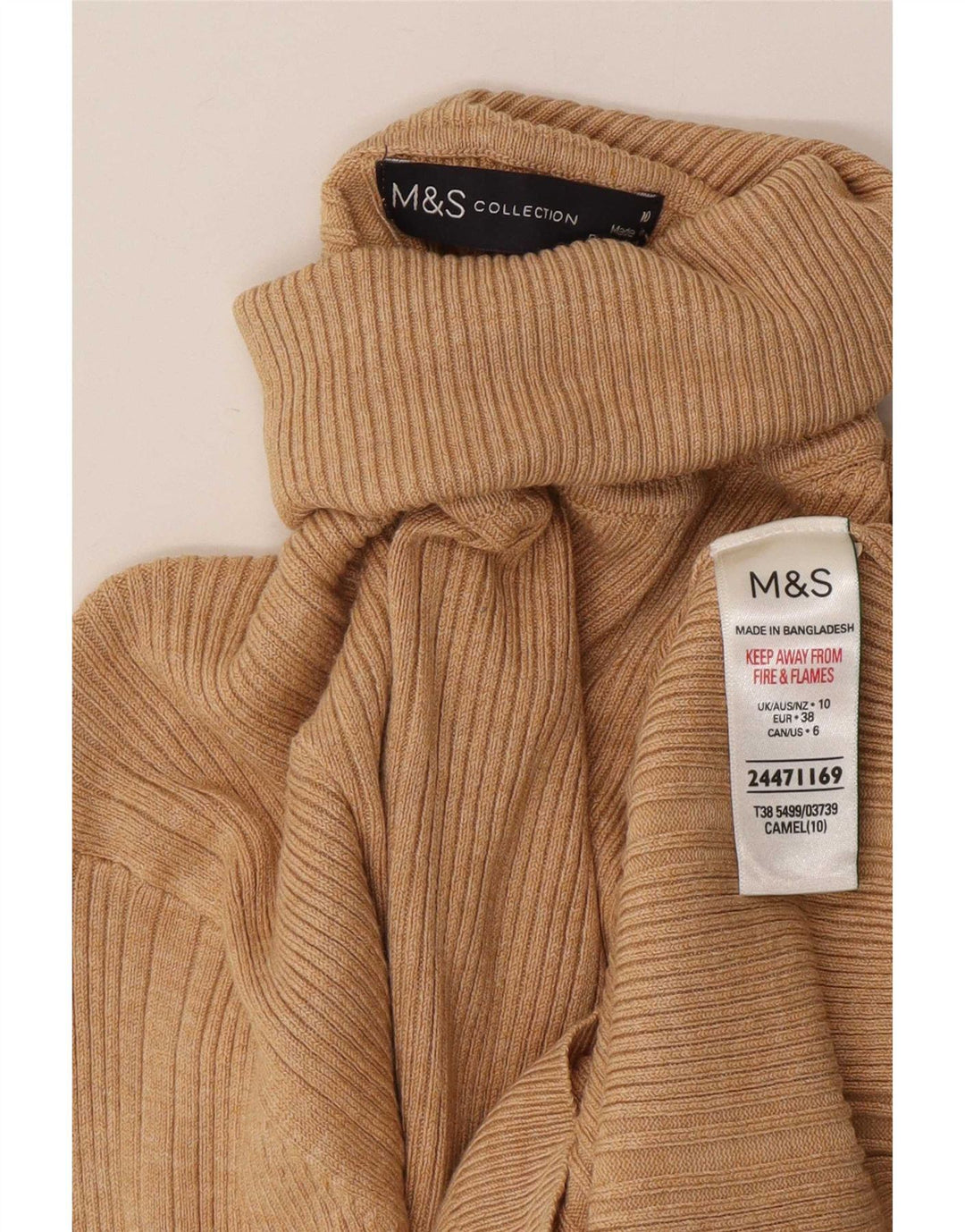 Marks & Spencer Dame Rullehals Sweater UK 10 Small Beige Viscose