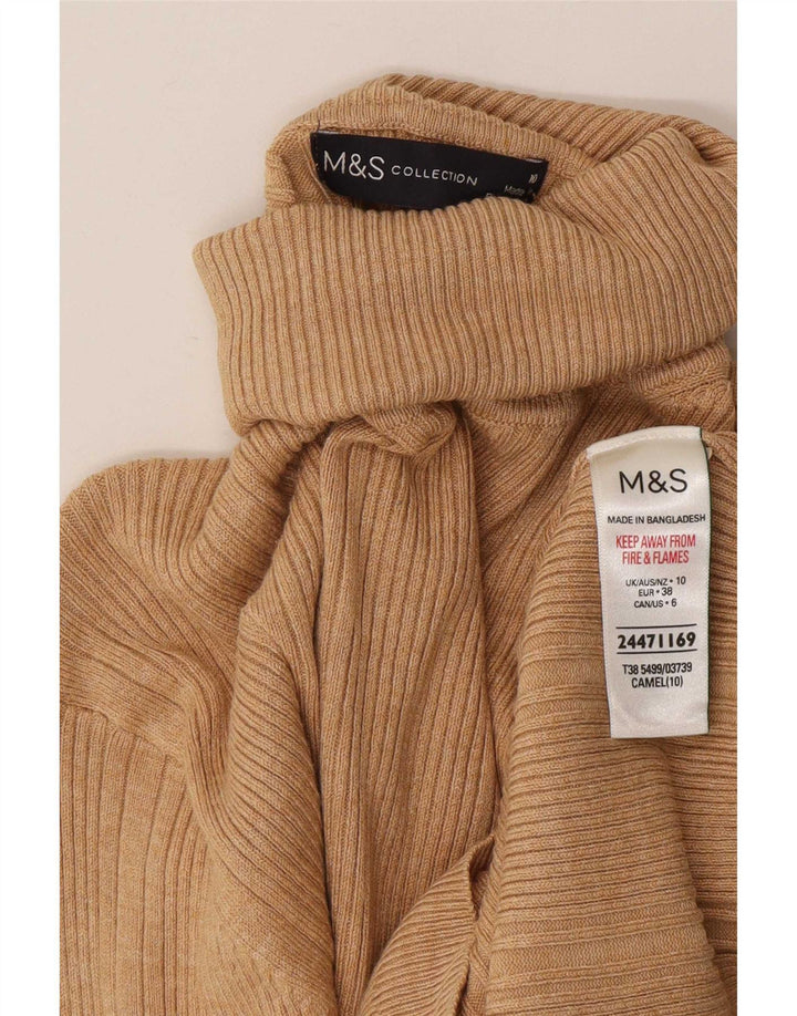 Marks & Spencer Dame Rullehals Sweater UK 10 Small Beige Viscose