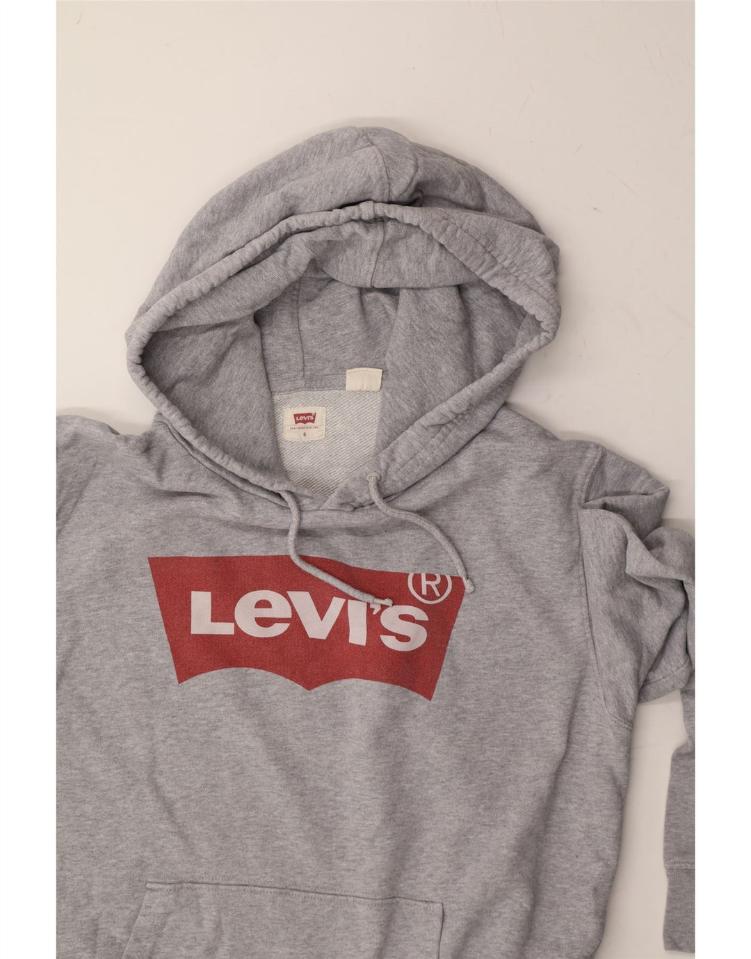 LEVI'S Mens Graphic Hoodie Jumper Small Grey Cotton Vintage Levi's and Second-Hand Levi's from Messina Hembry 