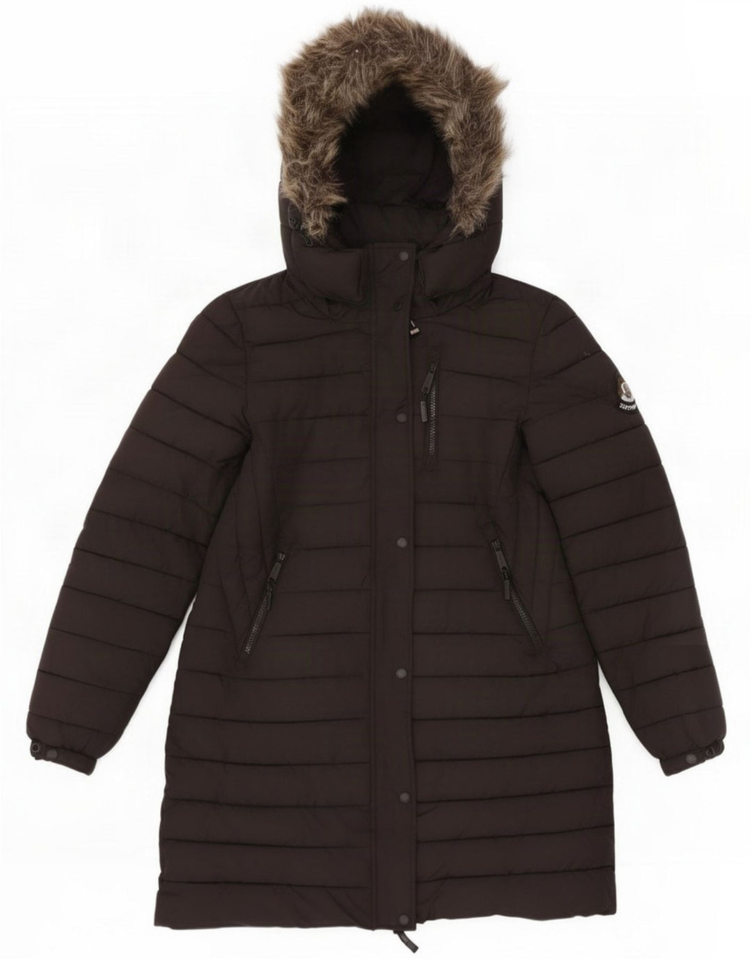 Superdry Dame Hooded Polstret Frakke UK 12 Medium Black Polyester