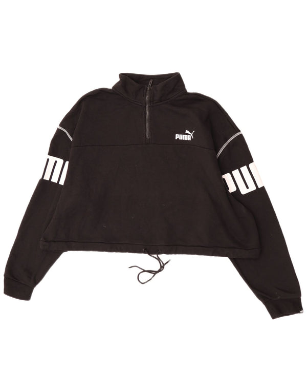 Puma Dame Crop Grafisk Zip Neck Sweatshirt Jumper UK 20 2XL Sort Bomuld